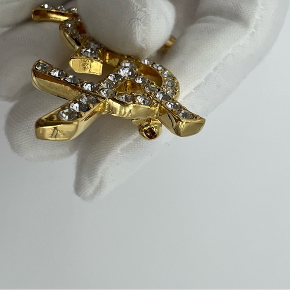 Authentic Yves Saint Laurent YSL logoSwarovski crystals brooch - Picture 12 of 17